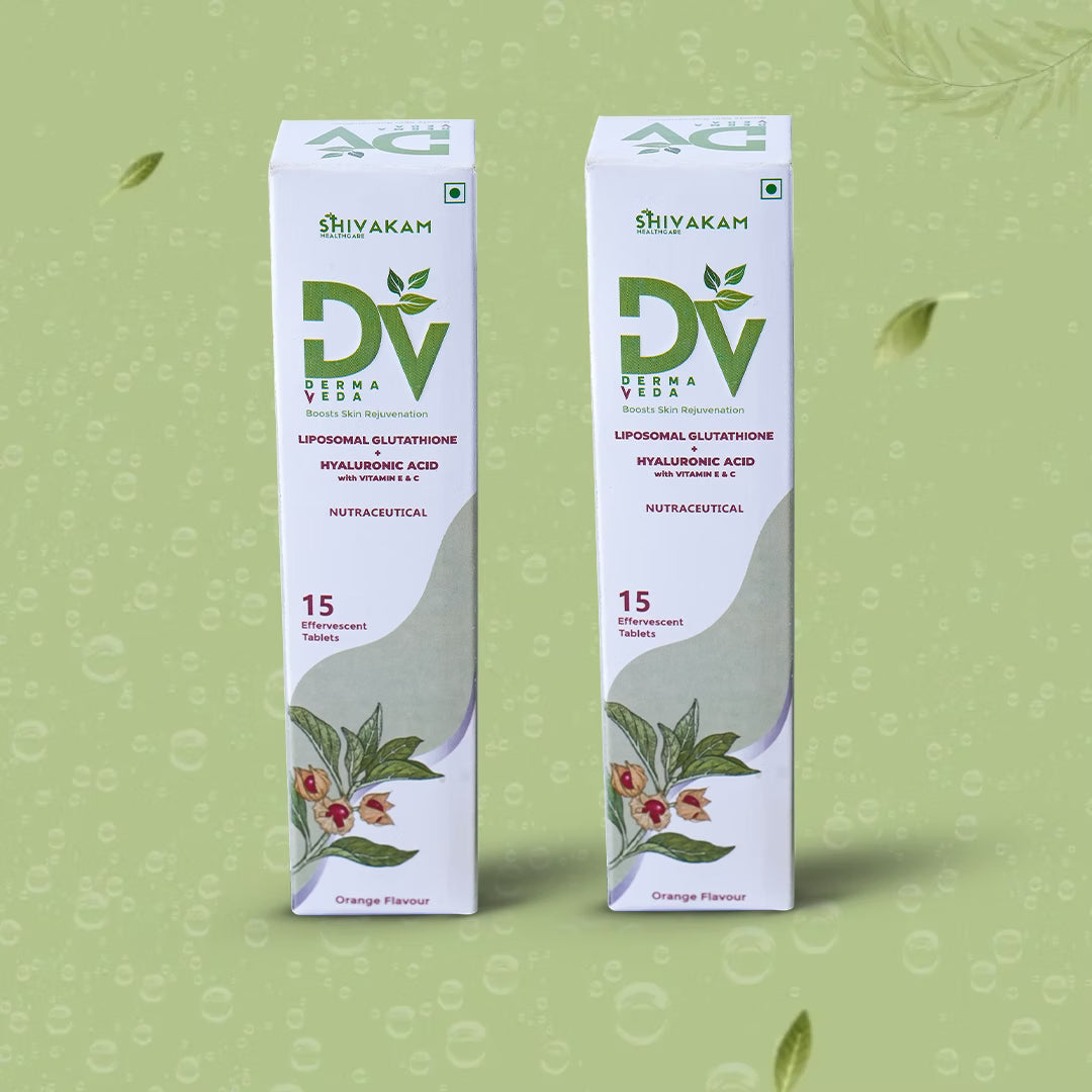 Derma Veda Skin Supplement with Liposomal Glutamine, Hyaluronic Acid, Turmeric for Skin Brightening and Hydration, Effervescent Tablets 15 (2 Packs)