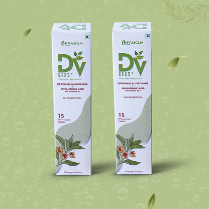 Derma Veda Skin Supplement with Liposomal Glutamine, Hyaluronic Acid, Turmeric for Skin Brightening and Hydration, Effervescent Tablets 15 (2 Packs)