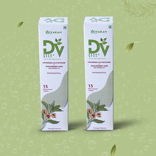 Derma Veda Skin Supplement with Liposomal Glutamine, Hyaluronic Acid, Turmeric for Skin Brightening and Hydration, Effervescent Tablets 15 (2 Packs)