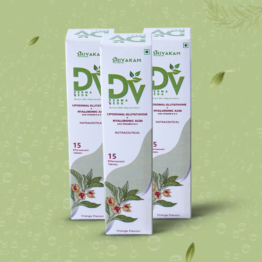 Derma Veda Skin Supplement with Liposomal Glutamine, Hyaluronic Acid, Turmeric for Skin Brightening and Hydration, Effervescent Tablets 15 (3 Packs)