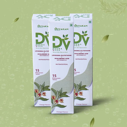 Derma Veda Skin Supplement with Liposomal Glutamine, Hyaluronic Acid, Turmeric for Skin Brightening and Hydration, Effervescent Tablets 15 (3 Packs)