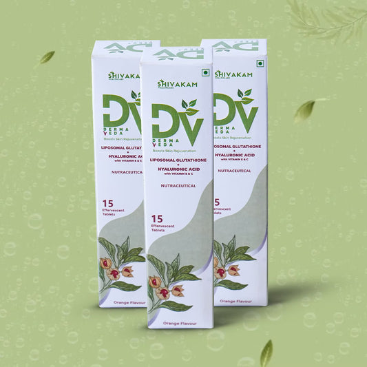 Derma Veda Skin Supplement with Liposomal Glutamine, Hyaluronic Acid, Turmeric for Skin Brightening and Hydration, Effervescent Tablets 15 (3 Packs)
