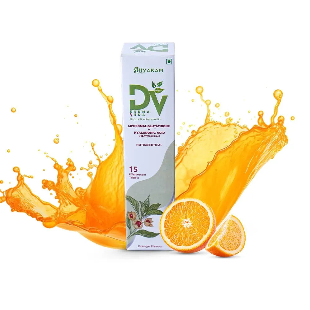 Derma Veda Skin Supplement with Liposomal Glutamine, Hyaluronic Acid, Turmeric for Skin Brightening and Hydration, Effervescent Tablets 15 (3 Packs)