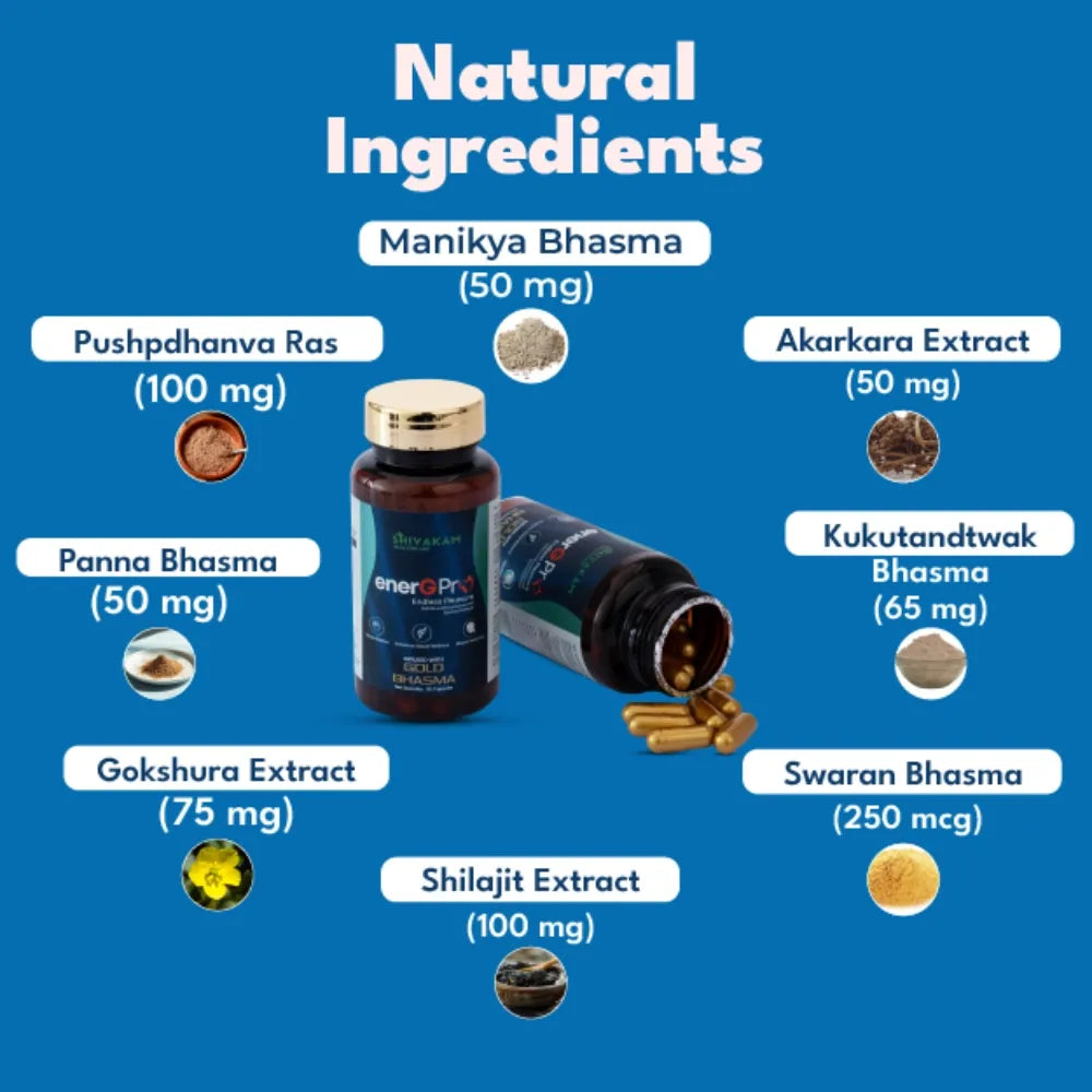 EnerGPro Ayurvedic Health Supplement with Shilajit, Ashwagandha, Gold Bhasma for Energy, Immunity and Stamina (1 Pack)