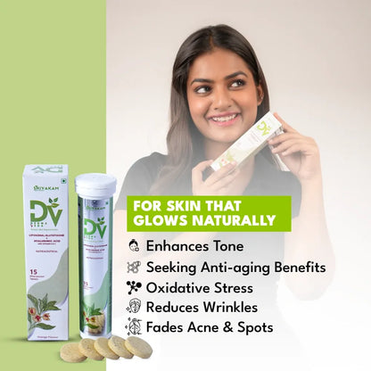 Derma Veda Skin Supplement with Liposomal Glutamine, Hyaluronic Acid, Turmeric for Skin Brightening and Hydration, Effervescent Tablets 15 (3 Packs)